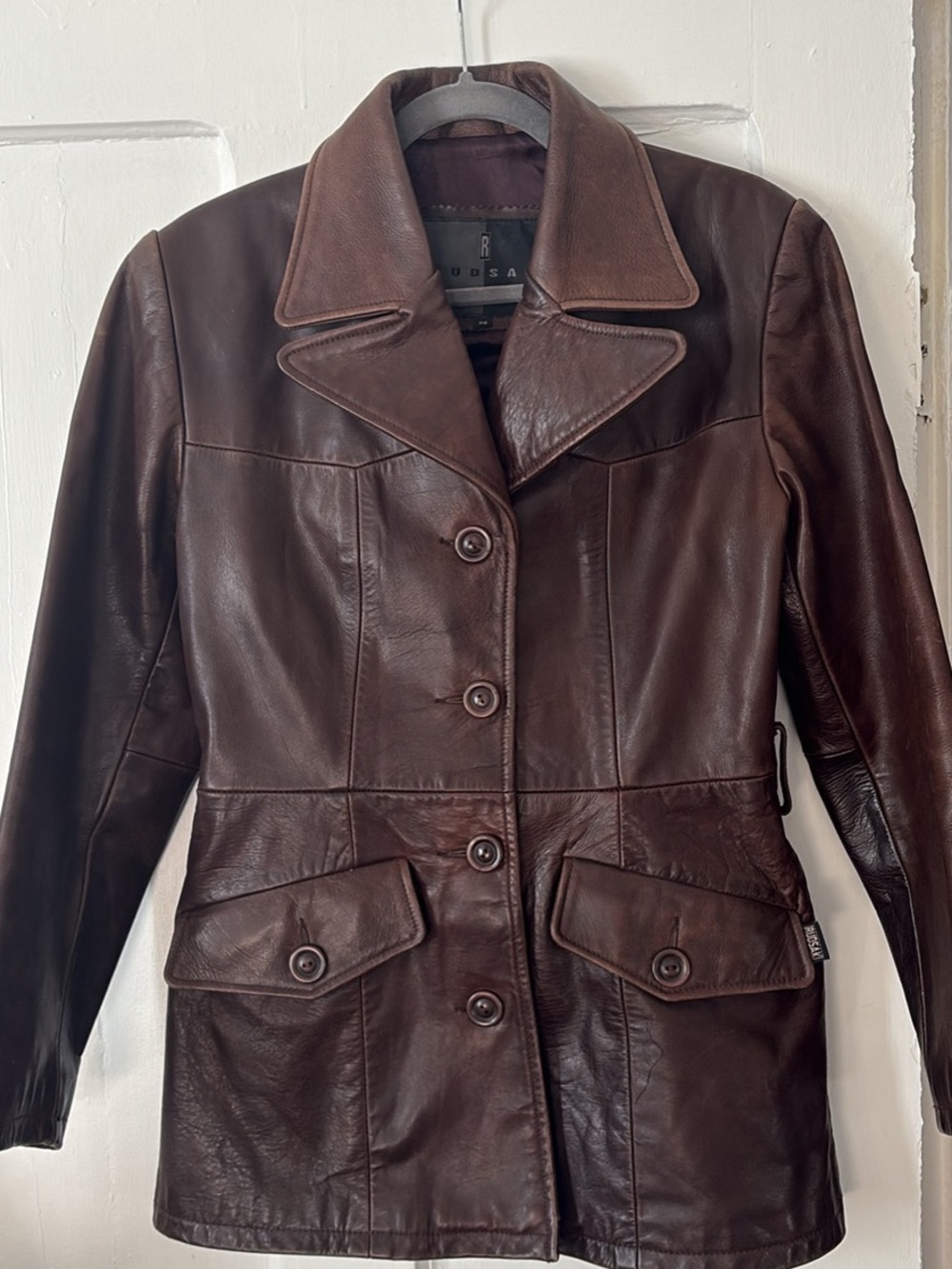Vintage Rudsak Women’s Dark Brown Leather Jacket - Classic Button Front